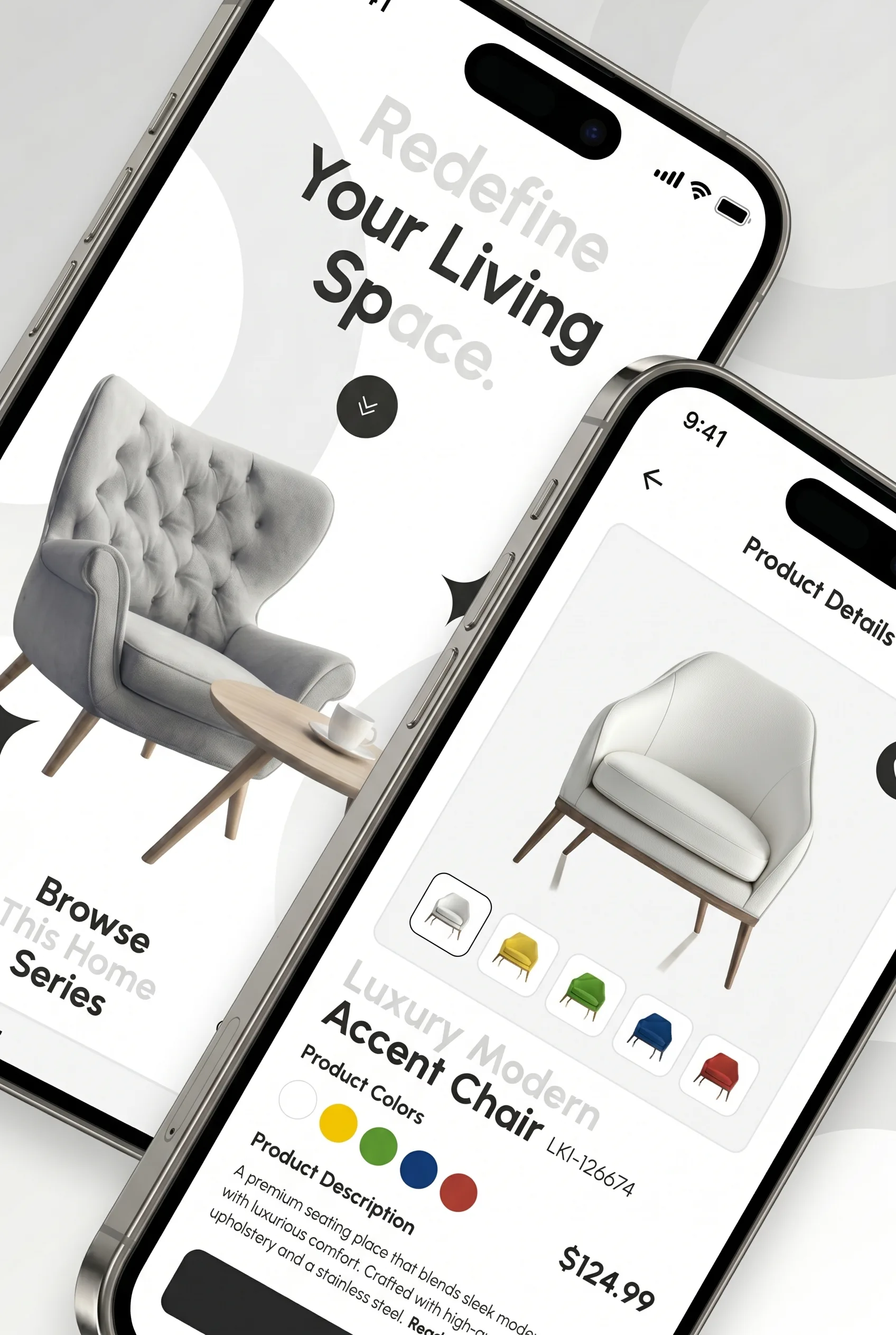 Furniture e-commerce app on iPhone mockup